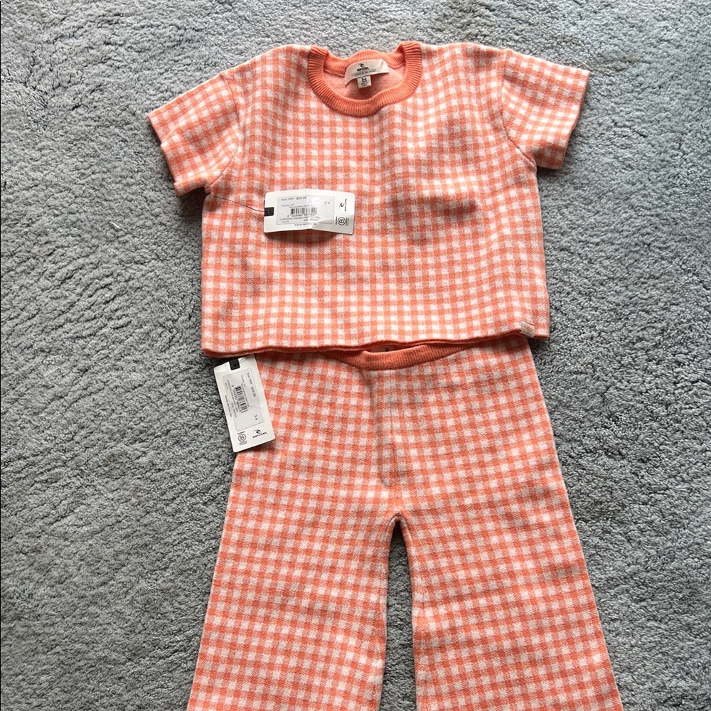 Rip Curl Kids Gingham Pajama Set - Orange and White
